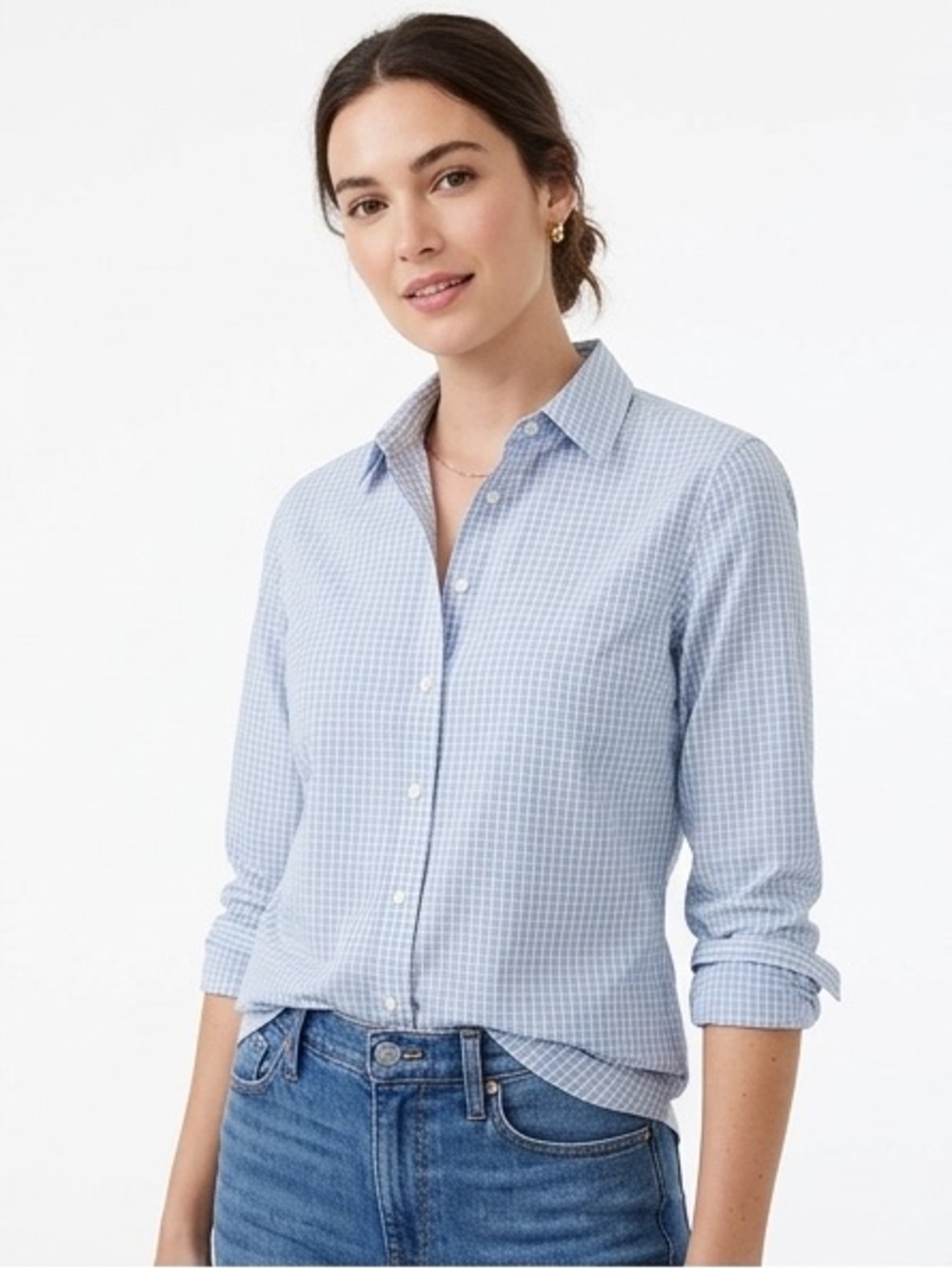J CREW Blue Check Plaid Button Front Shirt Small S EUC $75
